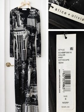 Alice + Olivia Black and White Cityscape Midi Dress